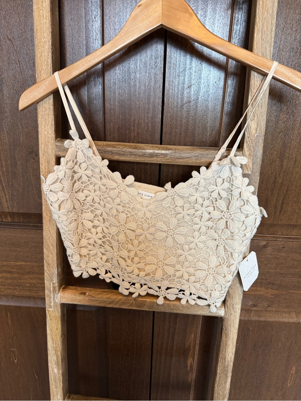 Altar'd State Cream Floral Lace Bandeau Crop Top